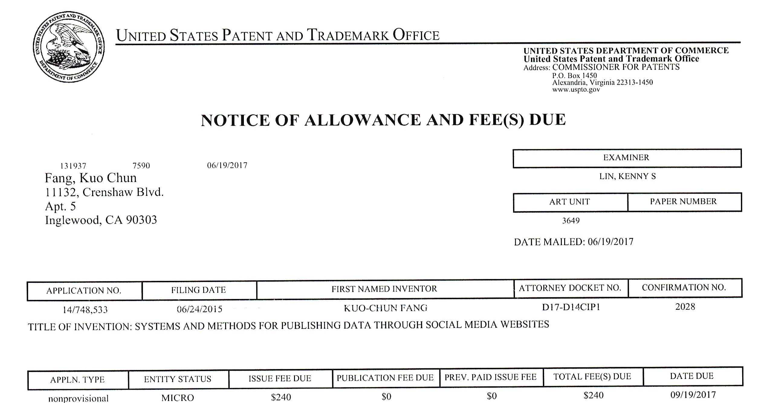 You are currently viewing Recently Granted US Patent